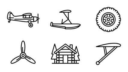 Aviation and Transportation Icons: Airplane, Propeller, Tire, Seaplane, Cabin, Wing © Ahad