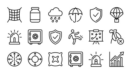 Obraz premium 25 Insurance Icons, Safety Symbols, Protection Vector Set, Risk Management Icons
