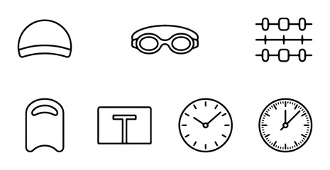 Swimming Gear Icons Set, Pool Equipment Vector Collection, Aquatic Sport Accessories, Training Tools © Anik