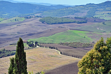 Naklejka premium Pienza, le colline della Val d'Orcia dalla loggia di Palazzo Piccolomini, Val d'Orcia, Toscana