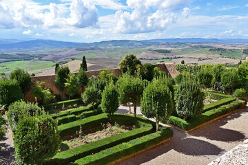 Naklejka premium Pienza, le colline della Val d'Orcia dalla loggia di Palazzo Piccolomini, Val d'Orcia, Toscana
