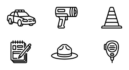 Police Icons Set: Law Enforcement Vector Graphics, Traffic Control, Security Symbols © Rakib