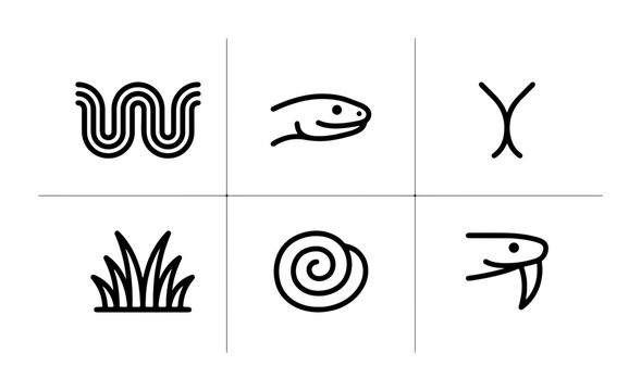Minimalist Snake Icons Set, Reptile Vector Graphics, Wildlife Symbols, Nature Elements, Simple Line Art