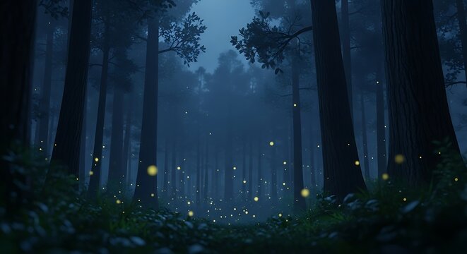 Misty forest pathway with soft dappled light.