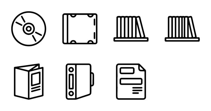 Compact Disc, CD Case, Book Stack Icons: Digital Media, Storage, Library, Document Icons