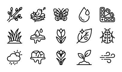 Spring Season Icons Set: Nature, Weather, Growth, and Life Vector Graphics © Kamrul