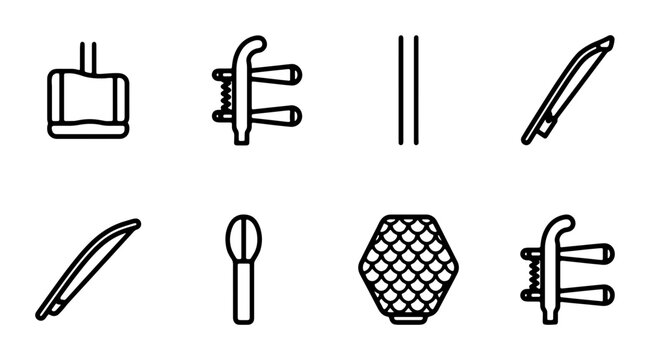 Erhu Chinese Violin Icons, Traditional Music Instrument Vector Set, Stringed Orchestra Elements