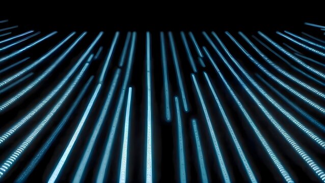 Group of blue lights in a dark room, cyber digital database computer storage server system, future data center technology infrastructure