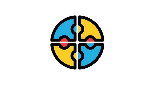 Circular interlocking four piece puzzle diagram