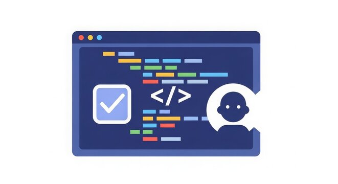 Web Development - Colorful Code Editor Interface with User Profile Icon and Checkbox on Dark Blue Background