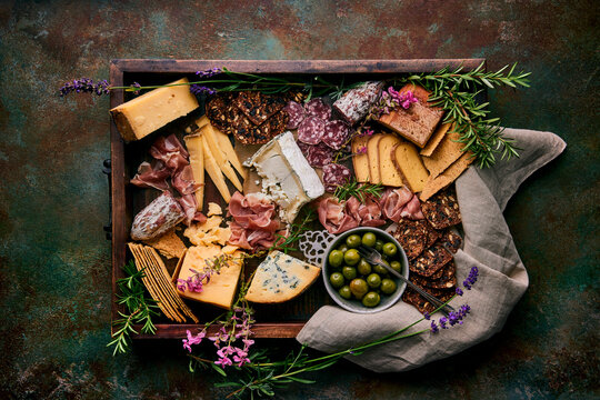 Cheese and Charcuterie with herbs