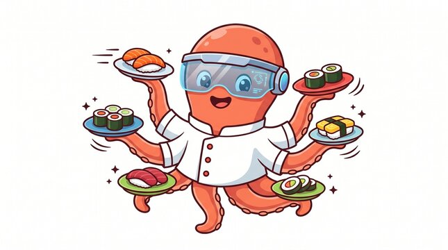 Creative Japanese Cuisine Branding with Friendly Octopus Chef Illustration