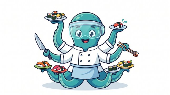 Minimal Vector Octopus Mascot Chef for Restaurant Marketing and Packaging Design