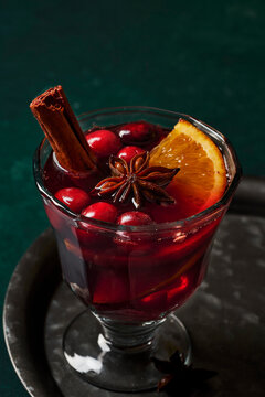 Mulled Wine on Grey Tray with Spices & Fruit