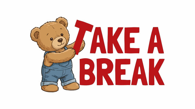 Cute hand-drawn teddy bear mascot physically removing the letter t from the word cant to create a positive motivational you can slogan vector illustration for inspiration and success.