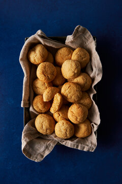 Butter Orange Cookies on Blue Background in Tray
