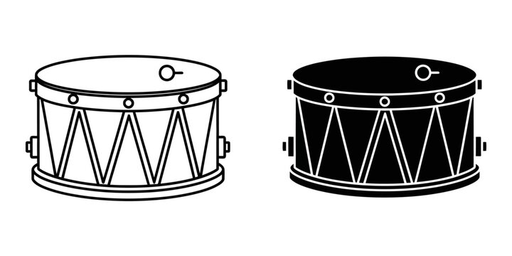 Drum outline and silhouette on white background with copy space for design