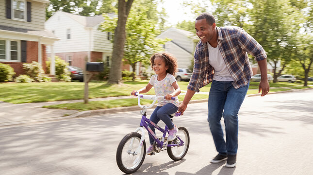 father support daughter bicycle learning encouragement gentle reassurance support care gentle moment emphasizes trust reassurance and emotional safety parent helping child ride bike in quiet