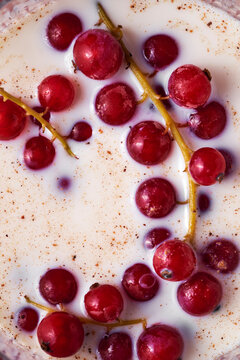 Redcurrants in white liquid