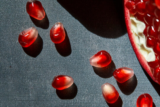 Pomegranate Arils on a Dark Background