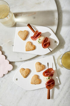 Valentine's Day Heart Crackers, Salami and Cheese with Champagne