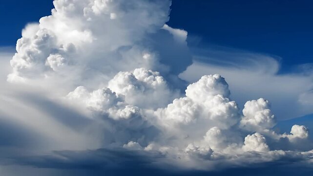 Majestic Cumulonimbus Clouds Ascending in a Vibrant Blue Sky.