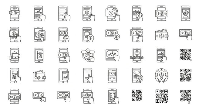 A collection of various qr code and communication icons are shown.