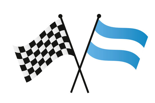 Banderas de automovilismo y de argentina cruzadas, vectorial, editable.
