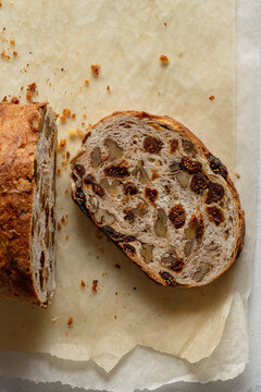 Artisanal bread with walnuts and figs.