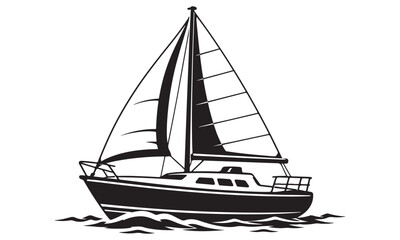 Sailboat silhouette, sailing yacht vessel, vector isolated on white © binh
