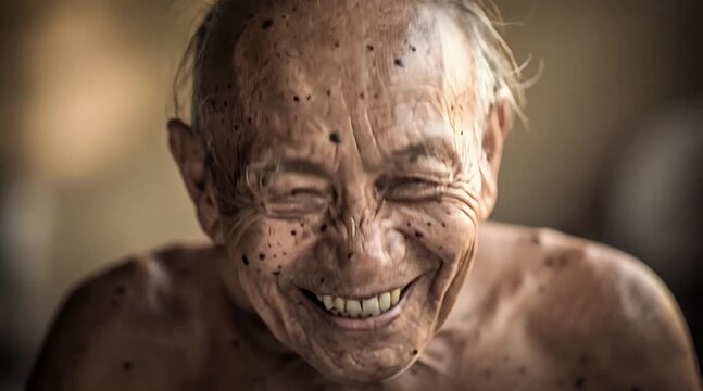 Close-up of smiling elderly woman with joyful expression
