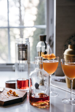 Cocktails in the process of being made