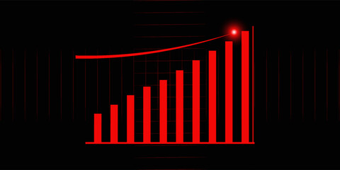 Fototapeta premium Red Neon Bar Graph Showing Steep Decline Against Dark Grid Background chart decrease.