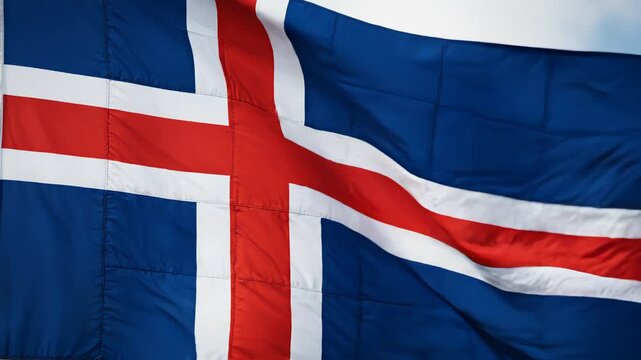 Iceland flag waving in sky