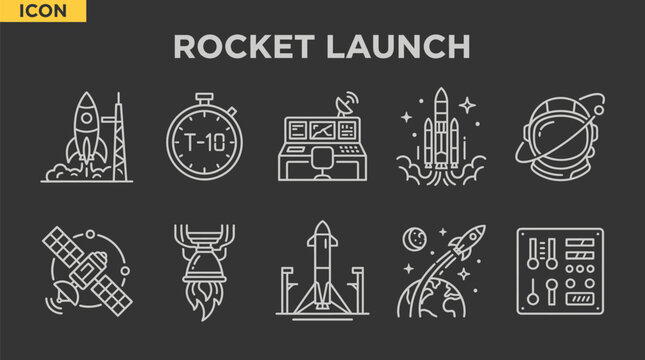 Rocket Launch Icons Set for Space Exploration and Technology Design