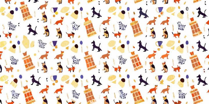 Dog and bone pattern a repeating vector illustration on white background