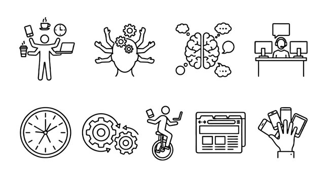 Set of outline multitasking and productivity line icons