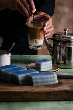Tea time of Kueh Lapis Sagu with Kopi