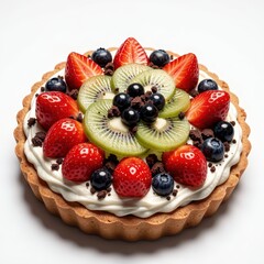 Obraz premium Fresh Fruit Tart Topped with Strawberries Kiwi and Blueberries Isolated on Transparent Background