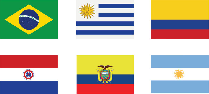 South American national flag vector set
