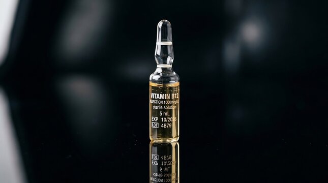 Close up of a single medical ampoule with liquid inside.