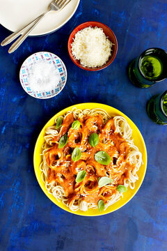 Roasted Red Pepper Sauce over Spaghetti