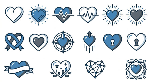 Collection of heart shapes and symbols.
