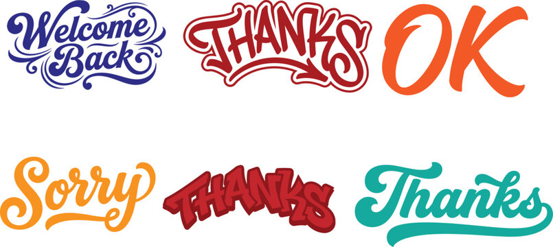 Colorful typographic phrases with thank you messages on white background
