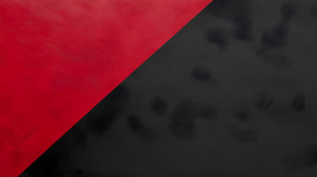 Abstract Red and Black Diagonal Split Background with Gritty Paint Texture and Minimalist Design