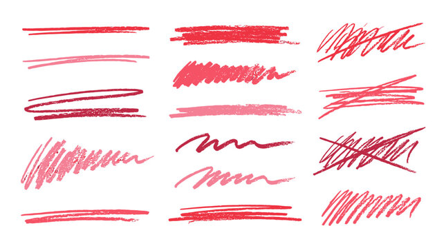 Red and pink lipstick strokes and underline marks set