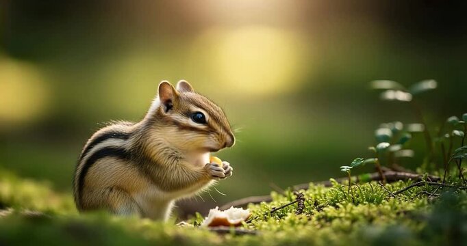Chipmunk eating outdoors sunlight natural environment wildlife