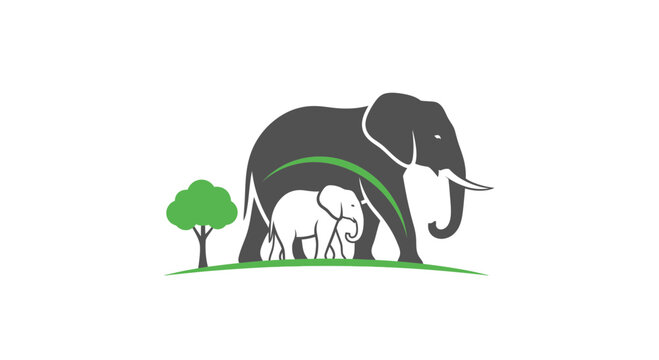Gray Elephant Walking With Family Outdoors.