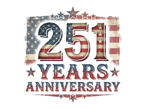 American flag 251 years anniversary celebration with stars and stripes design