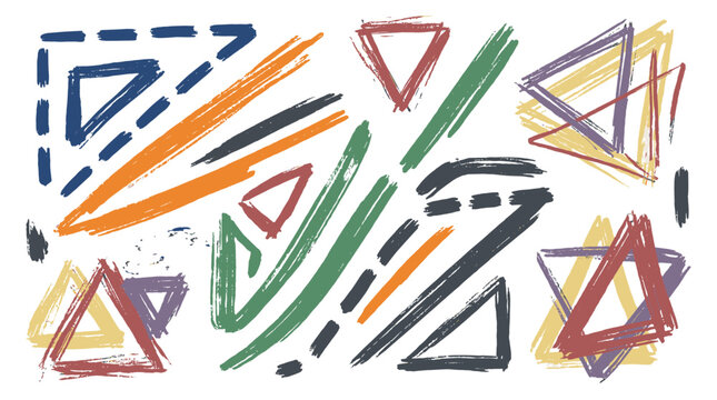 Abstract hand drawn triangle shapes and bold brush stroke set